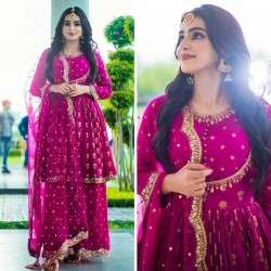 Magenta Color Full Stitched Party Wear Outfit
